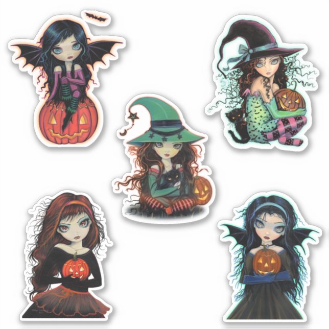 Halloween Witches and Vampires Big Eye Cuties Sticker (Front)