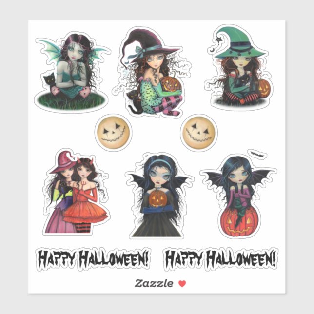 Halloween Witches and Vampires Cute Art Sticker (Sheet)