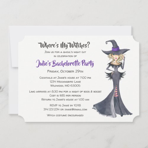 Halloween Witches Bachelorette Party Invitation