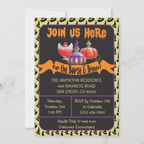 Halloween Witches Boos  Brews Party Invitation