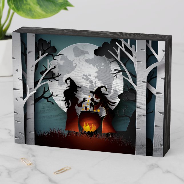 Halloween - Witches Brew in Forest Scene Wooden Box Sign (In Situ Horizontal)