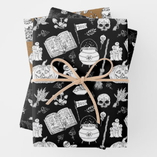 Halloween Witches Brew, Potion, Cats, Pumpkin Bats Wrapping Paper Sheets