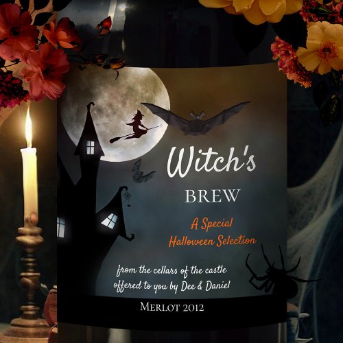 Halloween Witches Brew Wine Label
