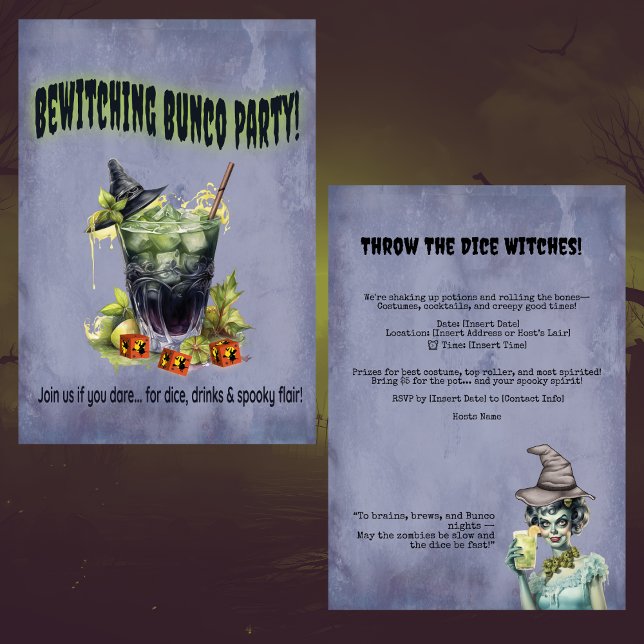 Halloween Witches Bunco Party Invitation (Bunco Halloween October Theme! Throw the dice witches! Sure to get a laugh. Party fun!)