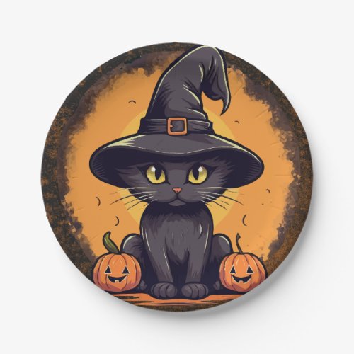 Halloween Witches Cat with Jack o Lanterns Paper Plates