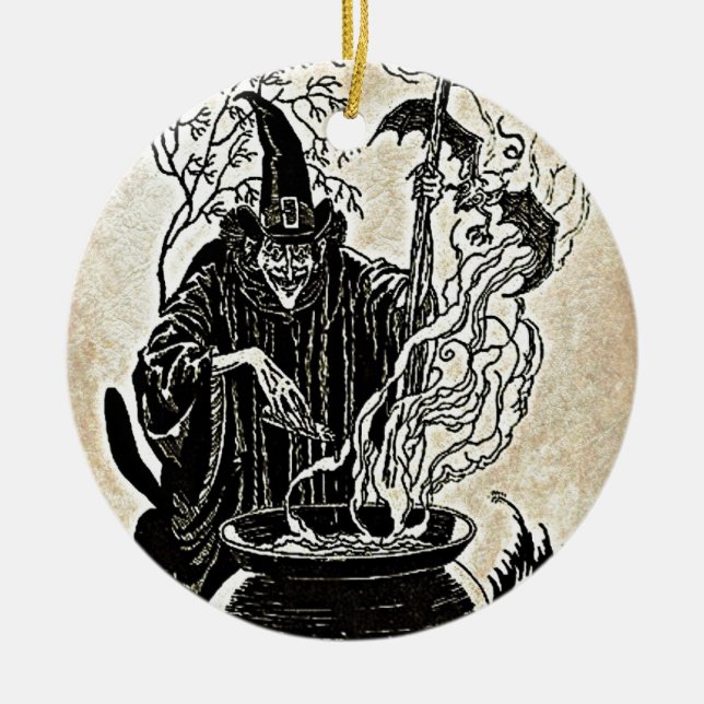 Halloween Witches Cauldron Ceramic Ornament (Front)