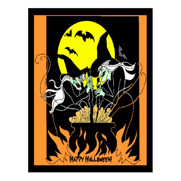 Halloween Witches Cauldron Postcard