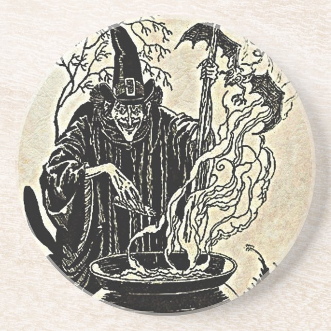 Halloween Witches Cauldron Sandstone Coaster (Front)