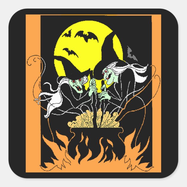 Halloween Witches Cauldron Square Sticker