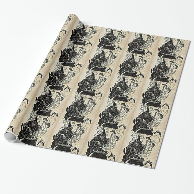 Halloween Witches Cauldron Wrapping Paper (Unrolled)