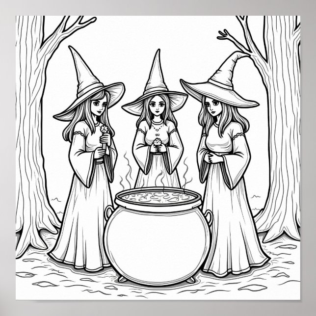Halloween witches coloring page poster (Front)