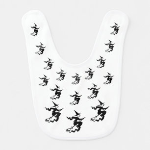 Halloween Witches Flying Witches Black & White Bib