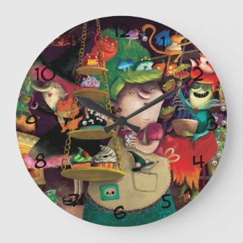 Halloween Witches Kitchen Large Clock by colonelle at Zazzle