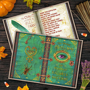 Halloween Witches Magic Spell Book Eyeball Party Invitation