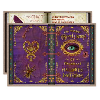Halloween Witches Magic Spell Book Eyeball Spider Card