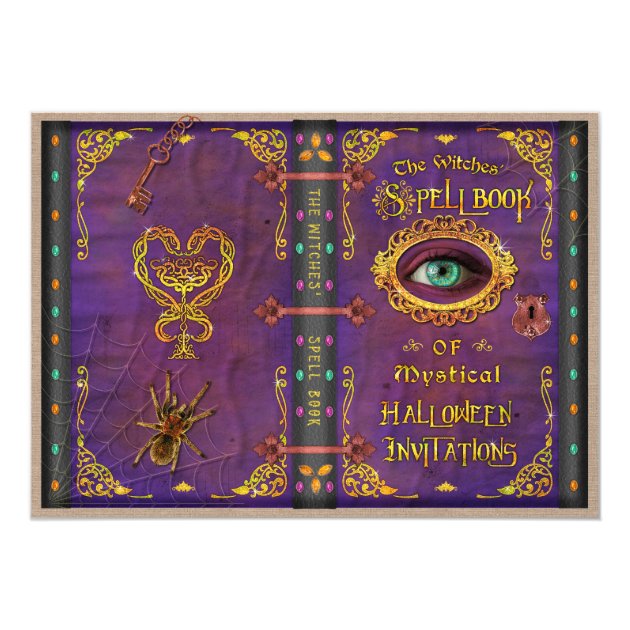 Halloween Witches Magic Spell Book Eyeball Spider Invitation