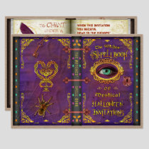 Halloween Witches Magic Spell Book Eyeball Spider Invitation