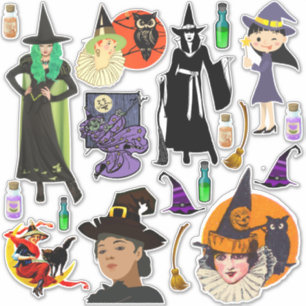 Halloween witches modern and vintage art  sticker