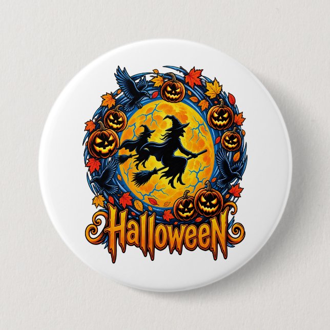 Halloween witches moonlight button (Front)