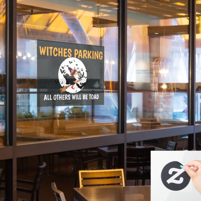 Halloween Witches Parking Humor  Window Cling (Restaurant Window)
