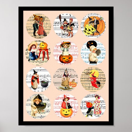 Halloween Witches Pumpkins Sheet Music Collage Art Poster
