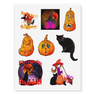 Halloween Witches & Skulls Temporary Tattoos