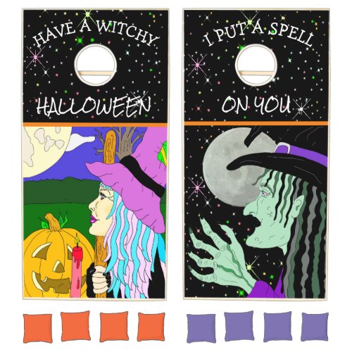 Halloween Witches Stars Spells Outside Fun Cornhole Set