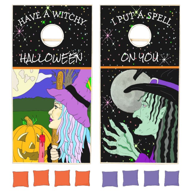 Halloween Witches, Stars, Spells Outside Fun Cornhole Set (Set)