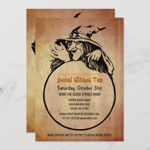 Halloween Witches Tea Party Vintage Look Invitation