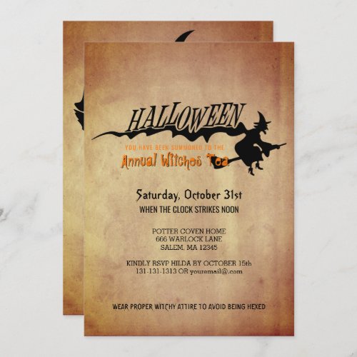 Halloween Witches Tea Party Vintage Paper Look Invitation