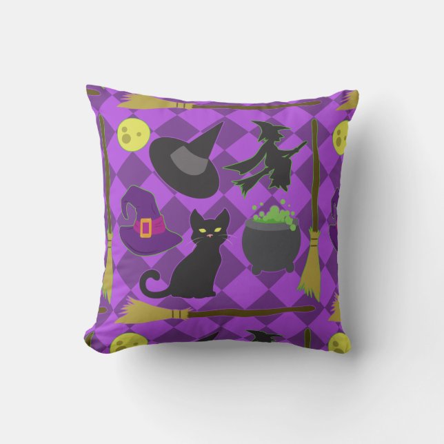 Halloween Witches Throw Pillow (Front)