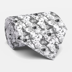 Halloween Witches Toile de Jouy Black White Neck Tie