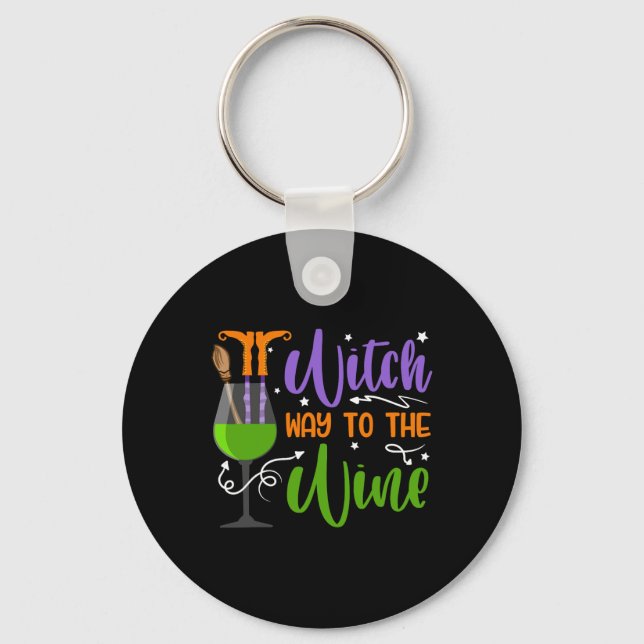 Halloween Witches Witch Way To The Wine Costume  Keychain (Front)