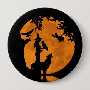 Halloween Witches, Wolf Raven and Owl Button