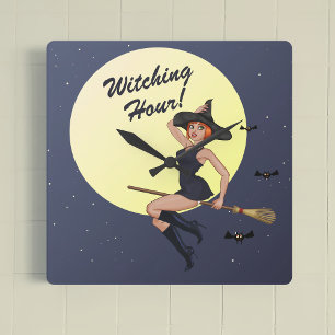 Halloween Witching Hour Retro Witch Wall Clock