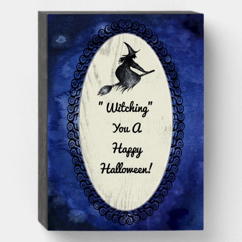 Halloween Witching You Watercolor Flying Witch Wooden Box Sign