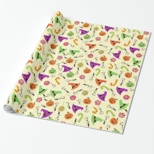 Halloween Witch's Hat Candy & Pumpkins 2 Wrapping Paper
