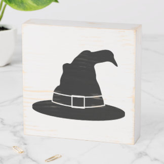 Halloween Witch's Hat Shape Silhouette In Black Wooden Box Sign