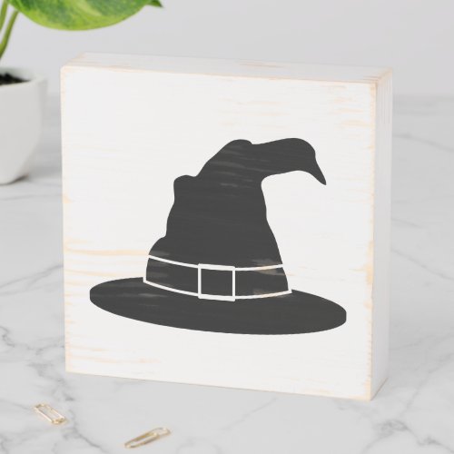 Halloween Witchs Hat Shape Silhouette In Black Wooden Box Sign