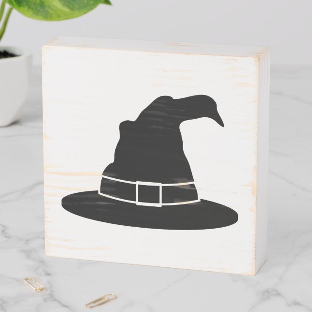 Halloween Witch's Hat Shape Silhouette In Black Wooden Box Sign (In Situ Horizontal)