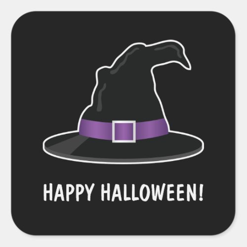 Halloween Witchs Hat With Purple And Custom Text Square Sticker