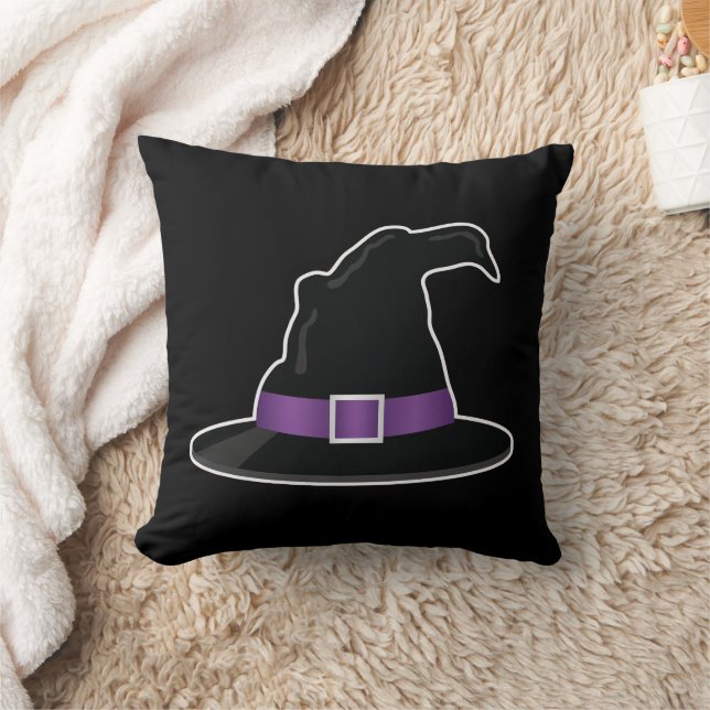 Halloween Witch's Hat With Purple Details Black Throw Pillow (Blanket)