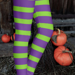 Halloween Witch&#39;s Purple Green Striped Stockings Leggings