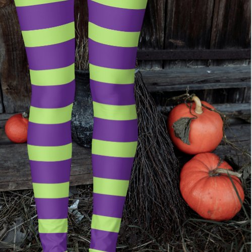 Halloween Witchs Purple Green Striped Stockings Leggings