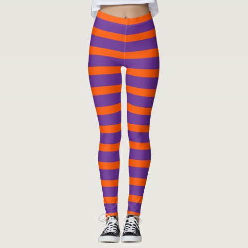 Halloween Witchs Purple Orange Striped Stockings Leggings