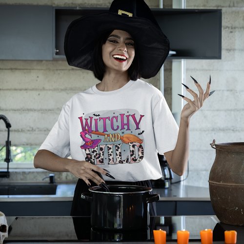 Halloween Witchy And Wild Witch Broom Typography T_Shirt