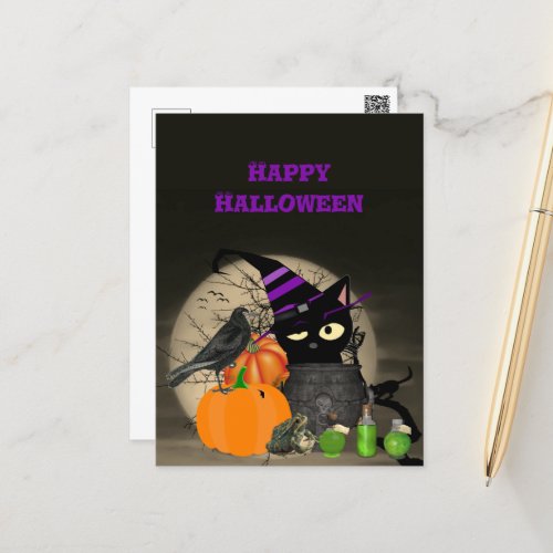 Halloween Witchy Black Cat For Kids Postcard