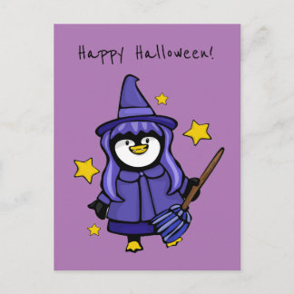 Halloween Witchy Penguin Holiday Postcard