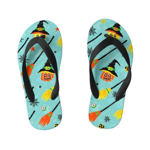 Halloween Witchy Seamless Theme Kids Flip Flops