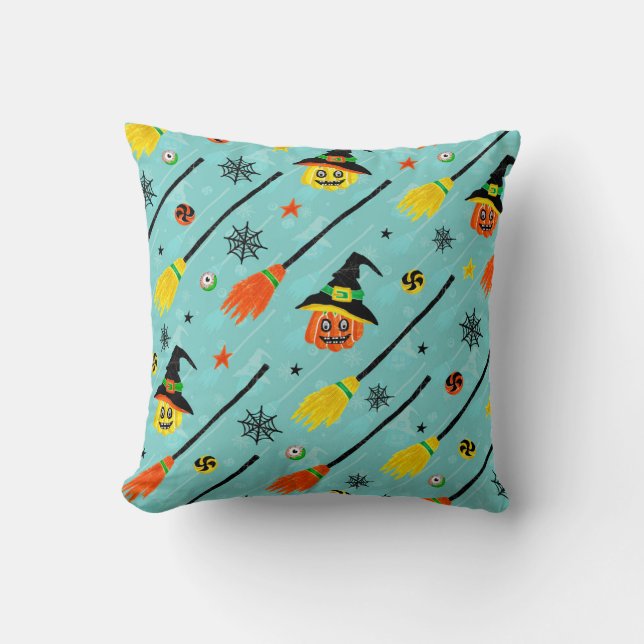 Halloween Witchy Seamless Theme Throw Pillow (Front)